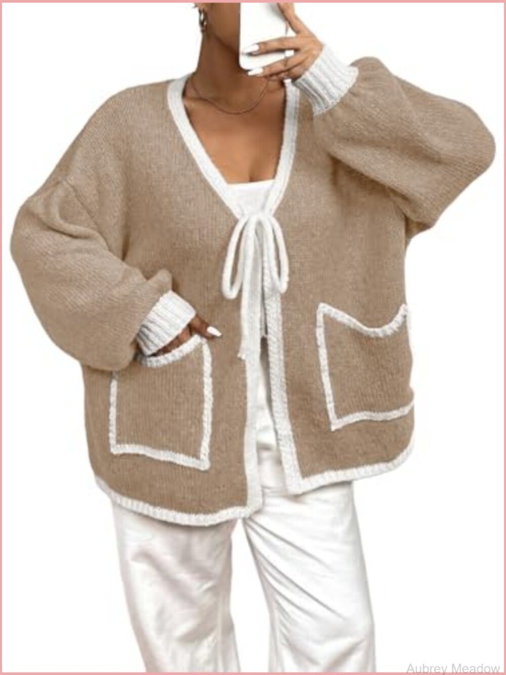 Plus Size Knit Cardigan with Pockets Open Front Long Sleeve - Picture 6 of 6